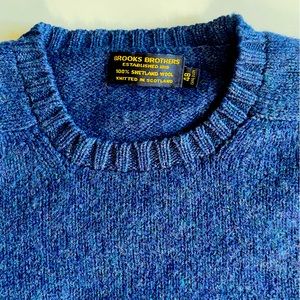 men’s vintage brooks brothers crew neck knit blue wool sweater / pull over